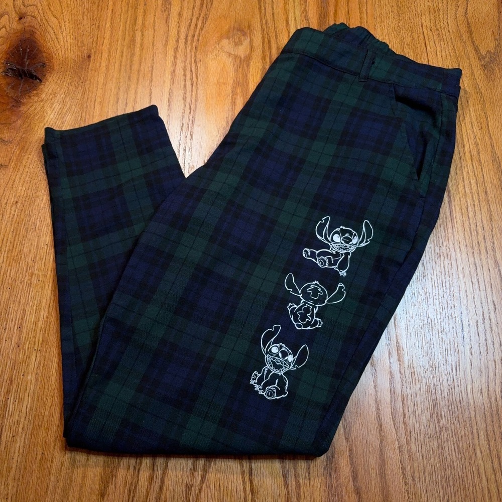 Disney Womens Plus Size 1 (38X29Lilo) and Stitch Blue Green Plaid Pants Trousers